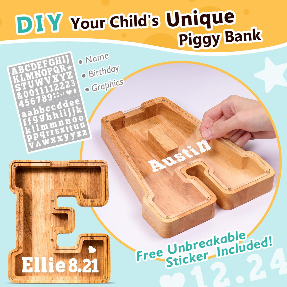 SummiDate personalized name piggy bank with laser engraving detail for a keepsake