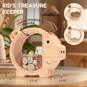 Summidate piggy bank featuring removable screws for coin retrieval.