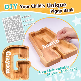 SummiDate piggy bank engraving full name on front cover creates a personalized keepsake.