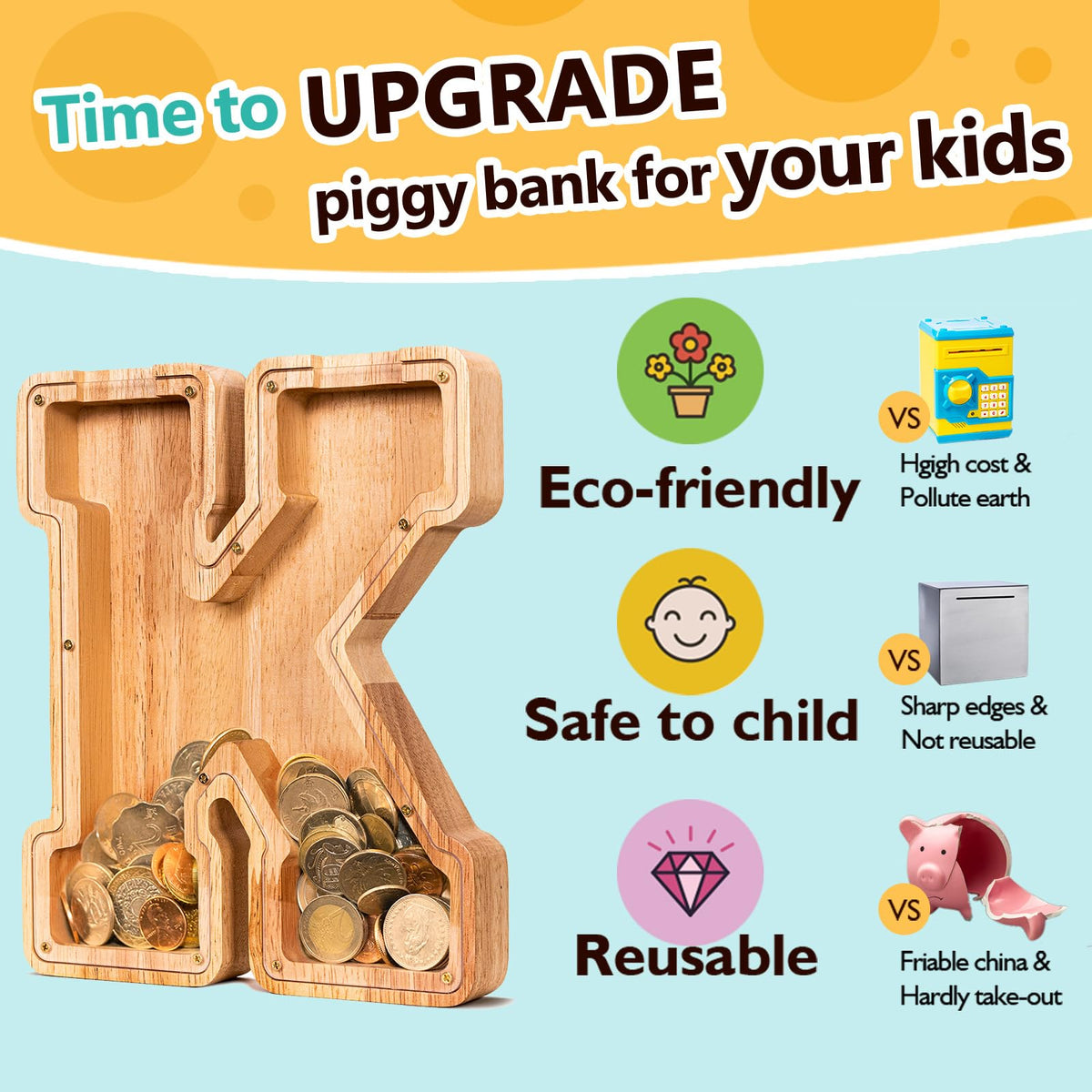 SummiDate front engraving option for full name on the piggy bank.