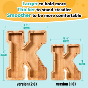SummiDate wooden piggy bank with large letter design for easy recognition.