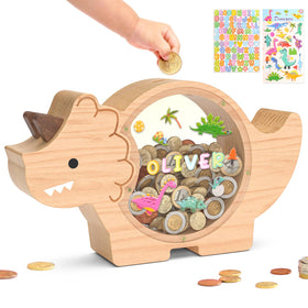 Summidate Triceratops piggy bank front view encourages kids to start saving with a playful dinosaur.
