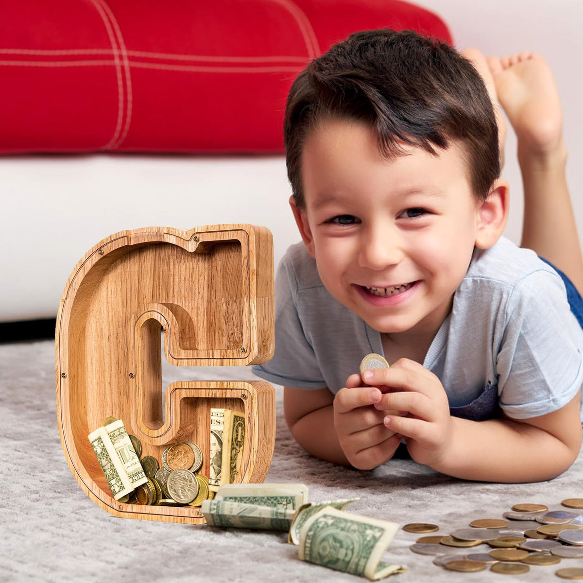 SummiDate wooden letter piggy bank durable materials crafted from natural wood