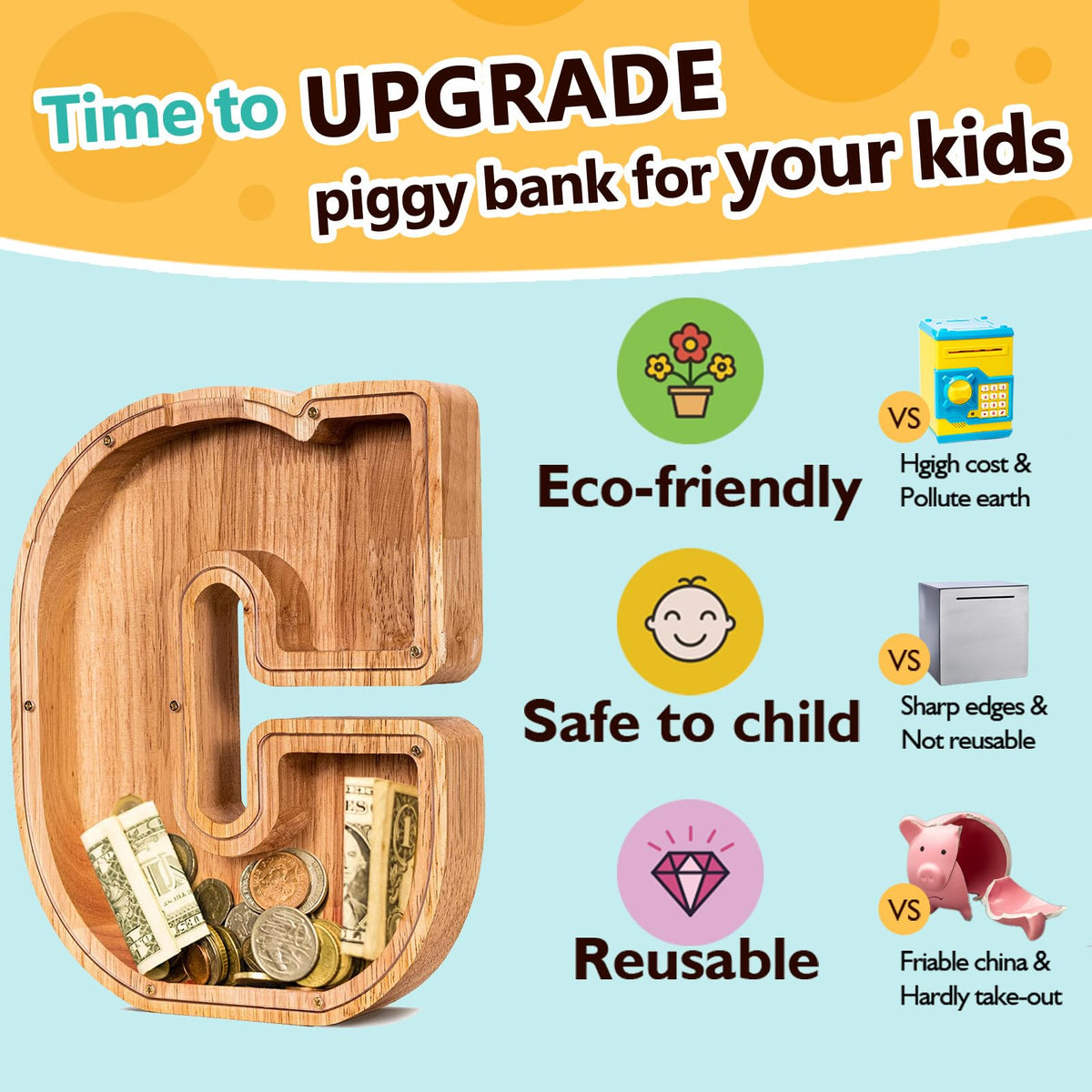 SummiDate wooden letter piggy bank gift pack ready for birthdays