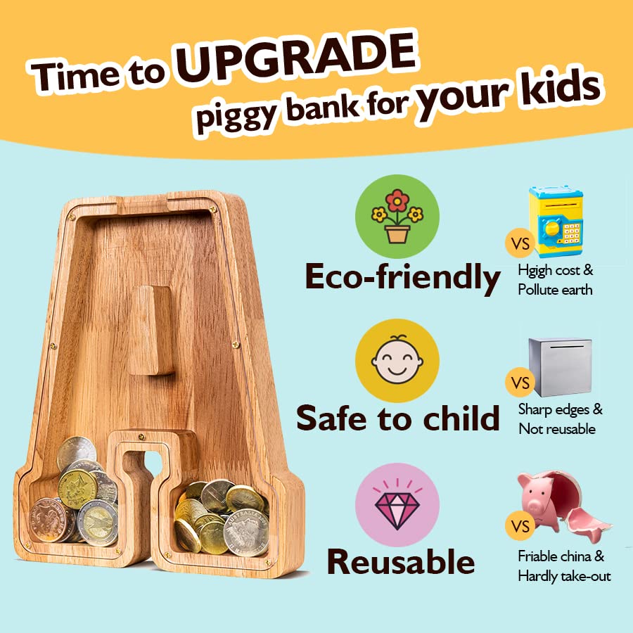 SummiDate wooden letter piggy bank initial personalization on the front