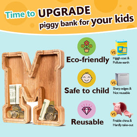 SummiDate wooden letter piggy bank larger thick stand adds stability during play