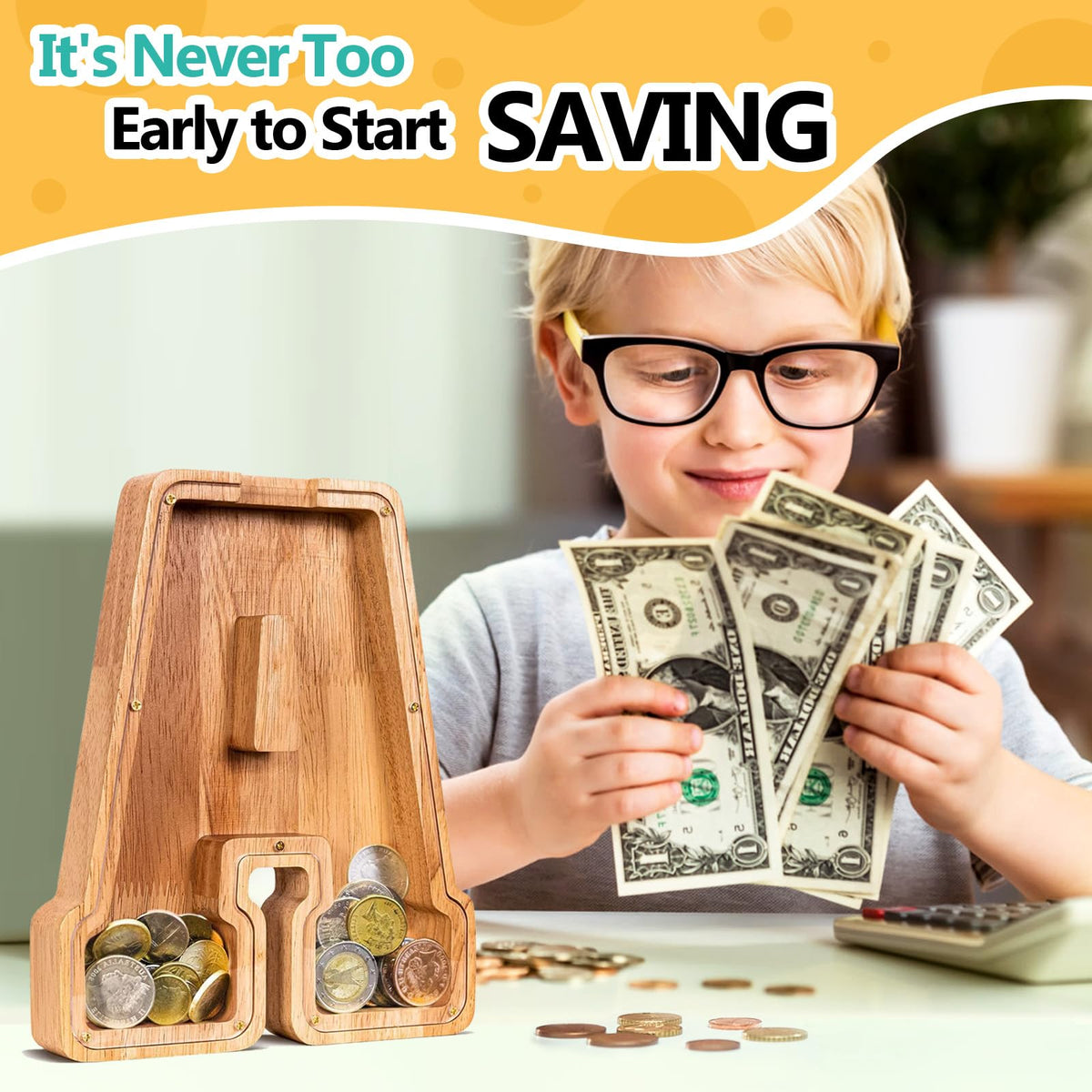 SummiDate wooden letter piggy bank laser engraving area offers personalization options