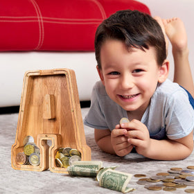 SummiDate wooden letter piggy bank natural wood texture adds timeless charm