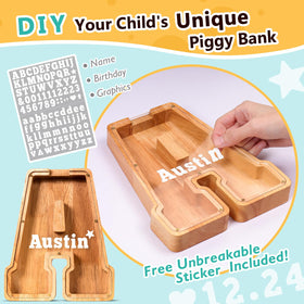 SummiDate wooden letter piggy bank thick base provides stable, kid-friendly display
