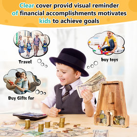 SummiDate piggy bank with transparent cover shows savings progress.