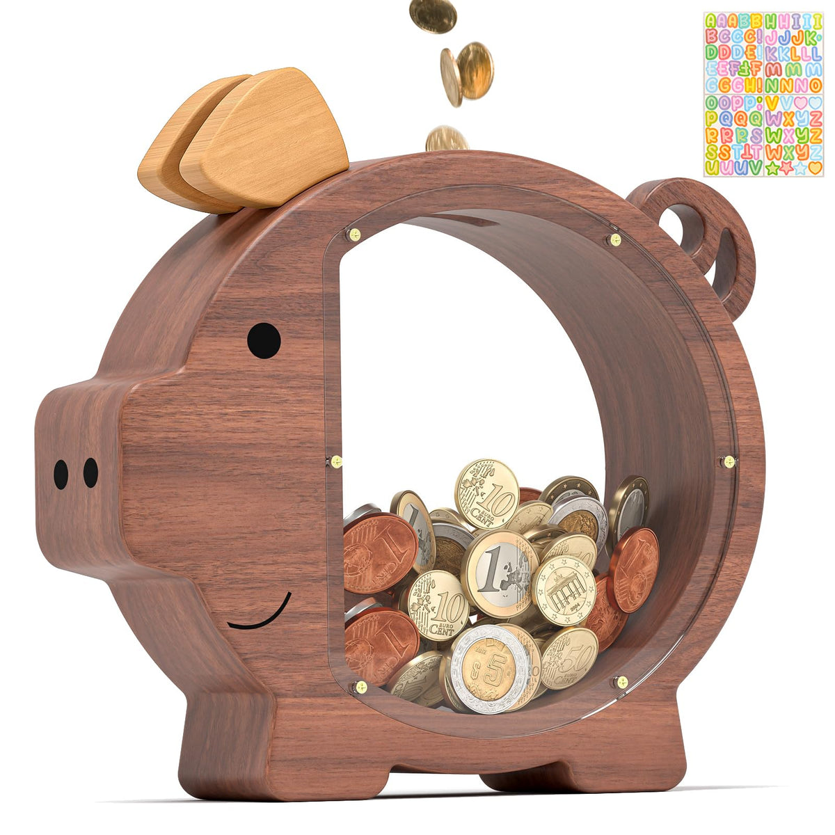 Summidate wooden piggy bank with classic design, durable construction for kids