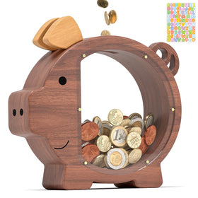 Summidate wooden piggy bank with classic design, durable construction for kids