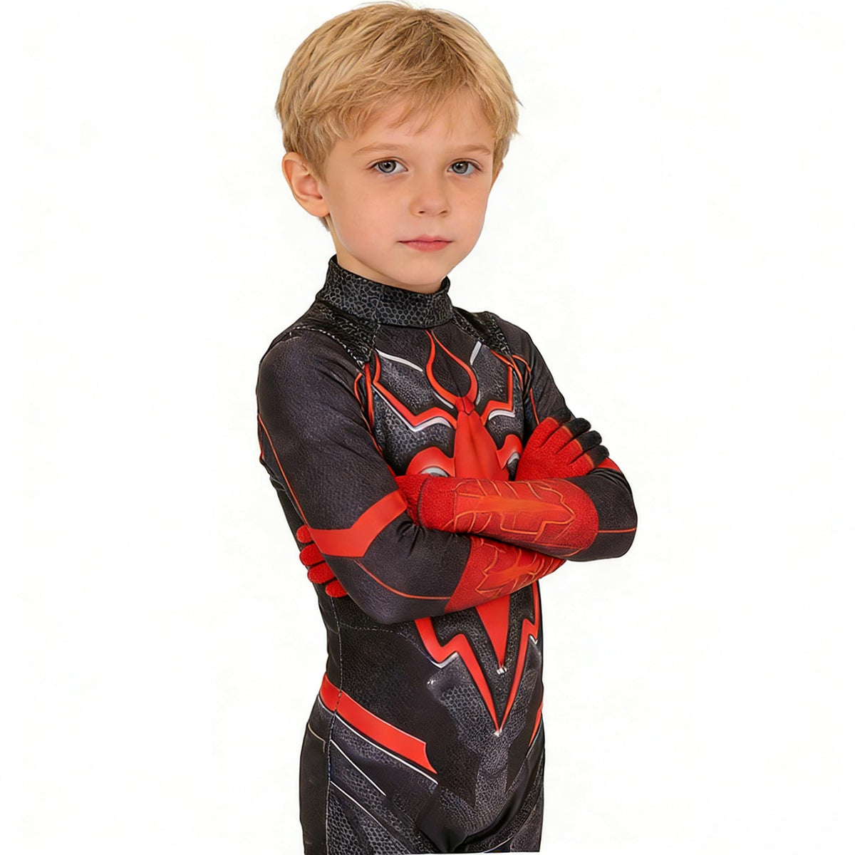 SUMOAR Kids superhero cosplay bodysuit in black for imaginative play with durable, stretchy comfort.