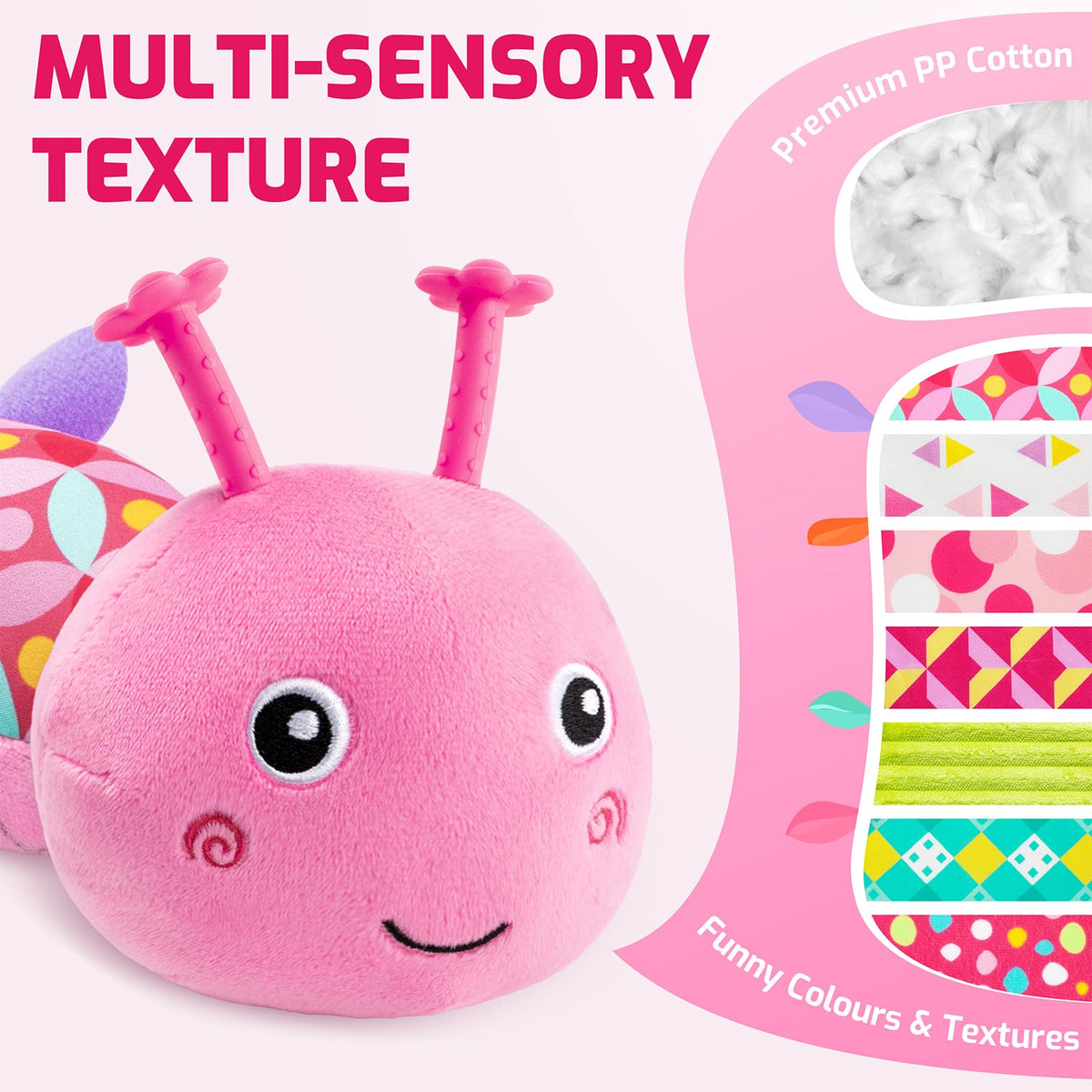 Sumobaby Caterpillar head contains a music box for gentle, soothing tunes.