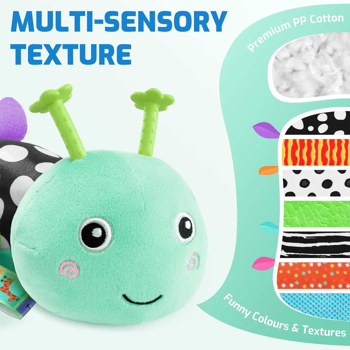 Sumobaby baby mirror on Caterpillar plush for engagement during tummy time.