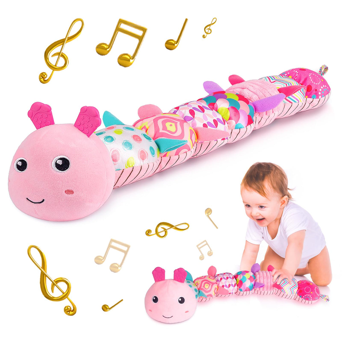 Sumobaby Caterpillar Pink musical head provides gentle tunes for calm moments.