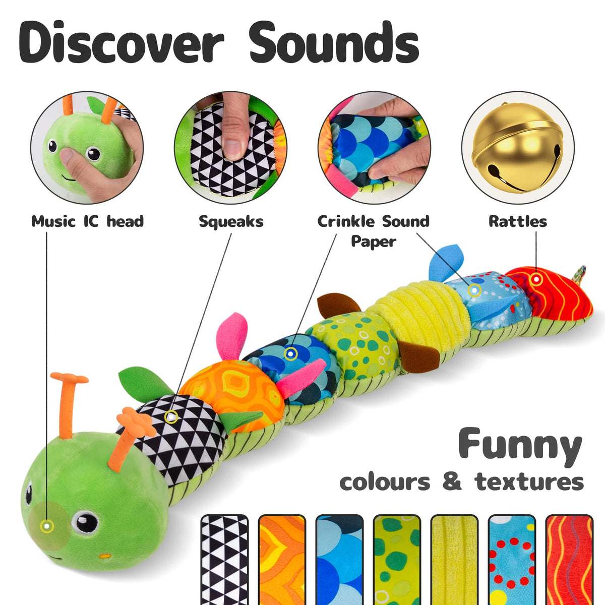 Sumobaby Caterpillar tail rattle adds engaging auditory play for baby development