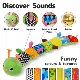 Sumobaby Caterpillar tail rattle adds engaging auditory play for baby development