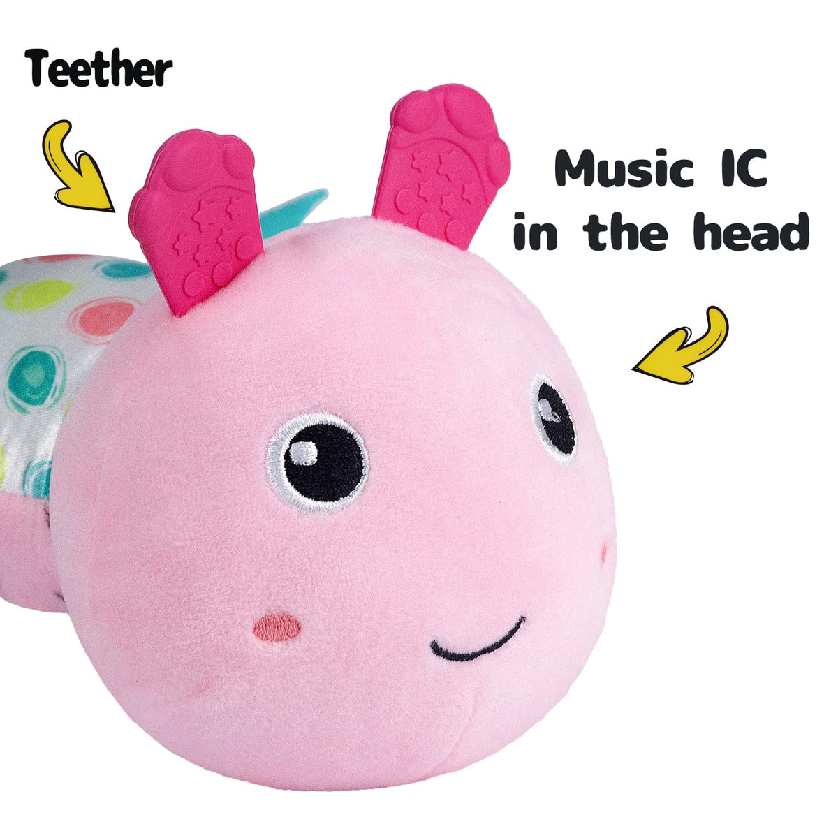 Sumobaby Caterpillar plush body with colorful textures invites tactile exploration.
