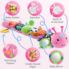 Sumobaby Caterpillar pull-string tail promoting reach and motor play