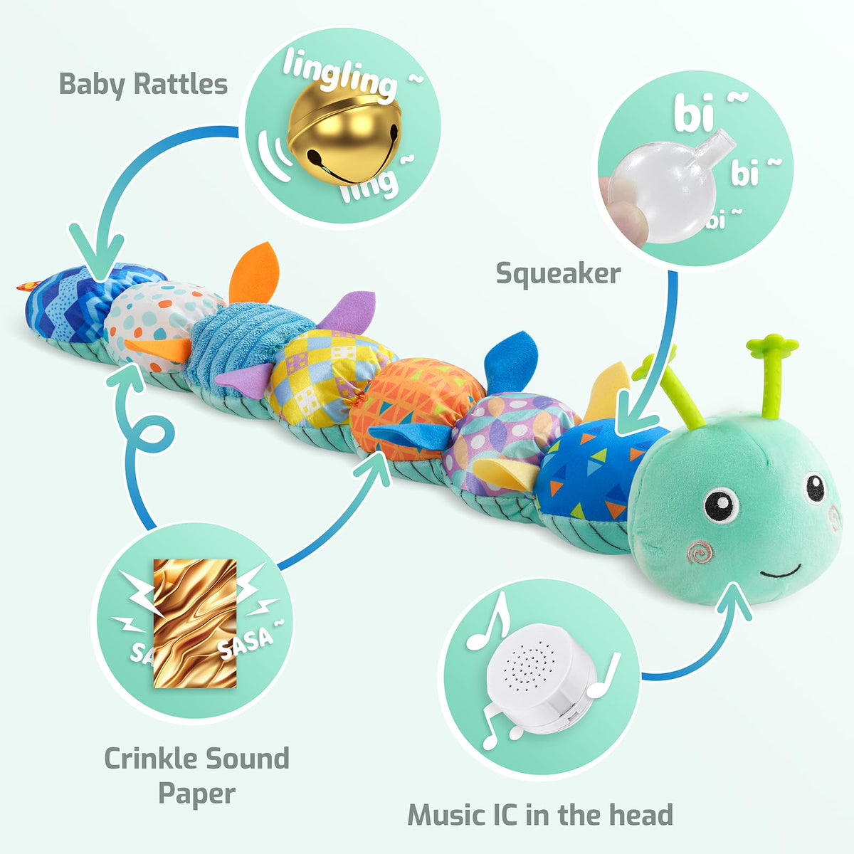 Sumobaby Caterpillar teether provides gum relief during teething sessions.