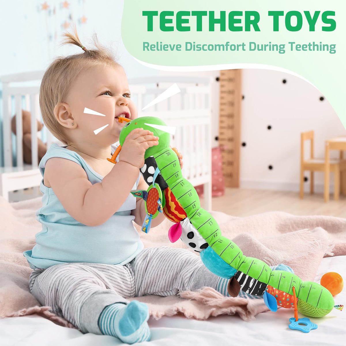 Sumobaby caterpillar toy crinkle rattle engages sensory exploration.
