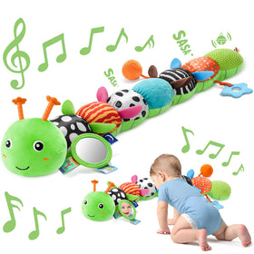 Sumobaby caterpillar toy with mirror for baby discovery during tummy time.