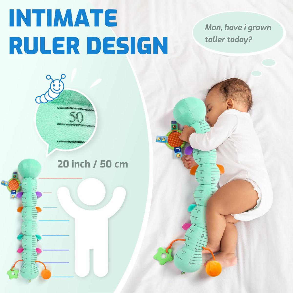 Sumobaby caterpillar growth ruler helps track height during tummy time.