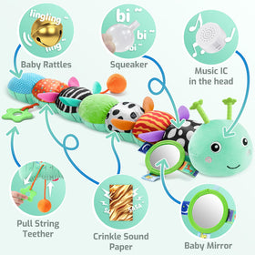 Sumobaby pull-string and crinkle tail feature to build hand-eye coordination.
