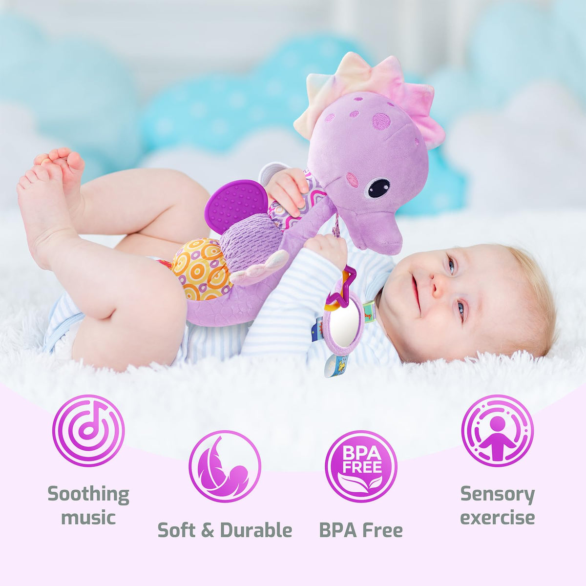 Sumobaby Seahorse teething back design eases discomfort during teething.