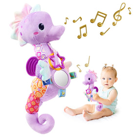Sumobaby Seahorse musical toy front view stimulates visual tracking with soft textures.