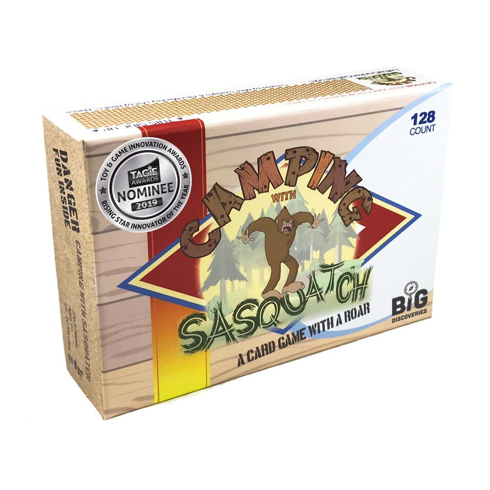 Sun Company Camping with Sasquatch box front, portable family game for travel.