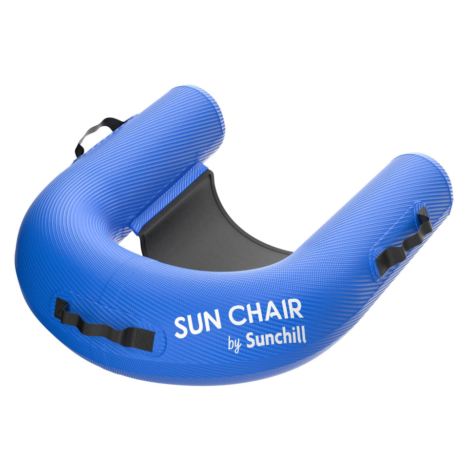 Sunchill SunChair Royal Blue inflates quickly for easy poolside lounging.