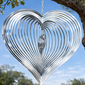 SUNCKET wind spinner heart 12-inch, adds timeless focal point to gardens with reflective shine.