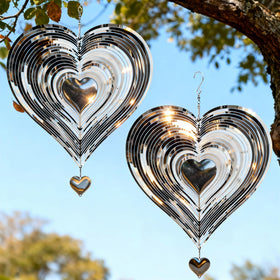 Suncket wind spinner heart 12-inch shines in sunlight for garden display