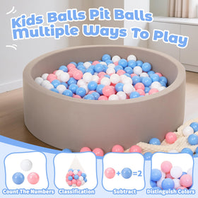 Suncuber pink-white-blue balls support early motor skills and hand-eye coordination.