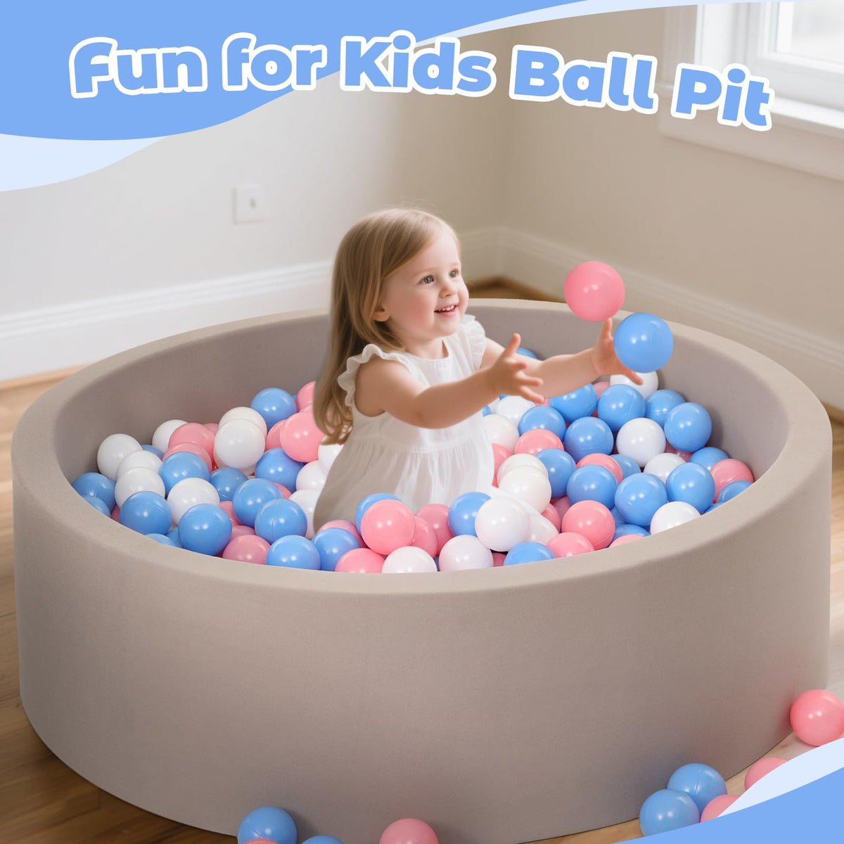 Suncuber ball pit balls promote sensory color exploration during playtime.