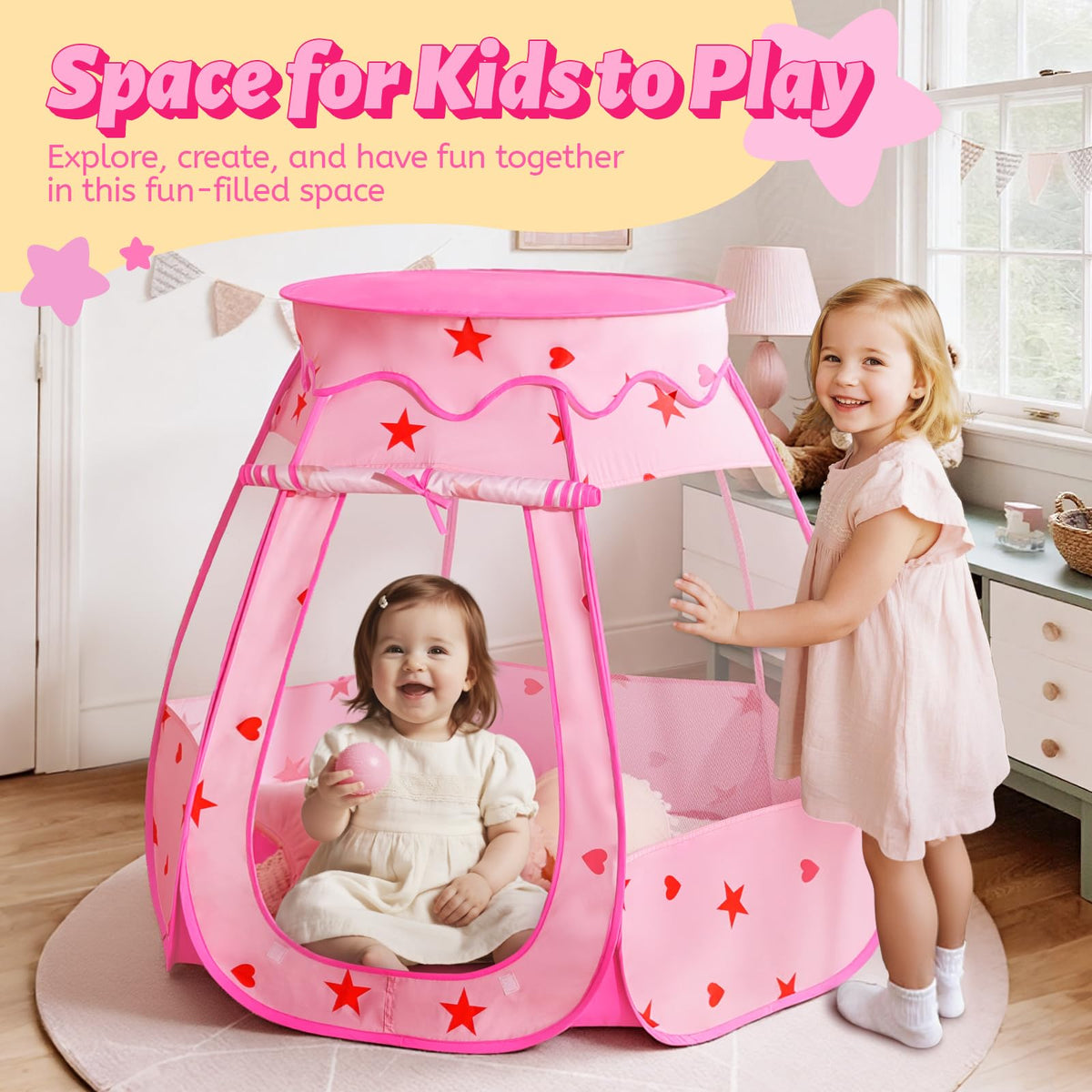 Suncuber pink princess tent with removable skylight for versatile daylight to evening use