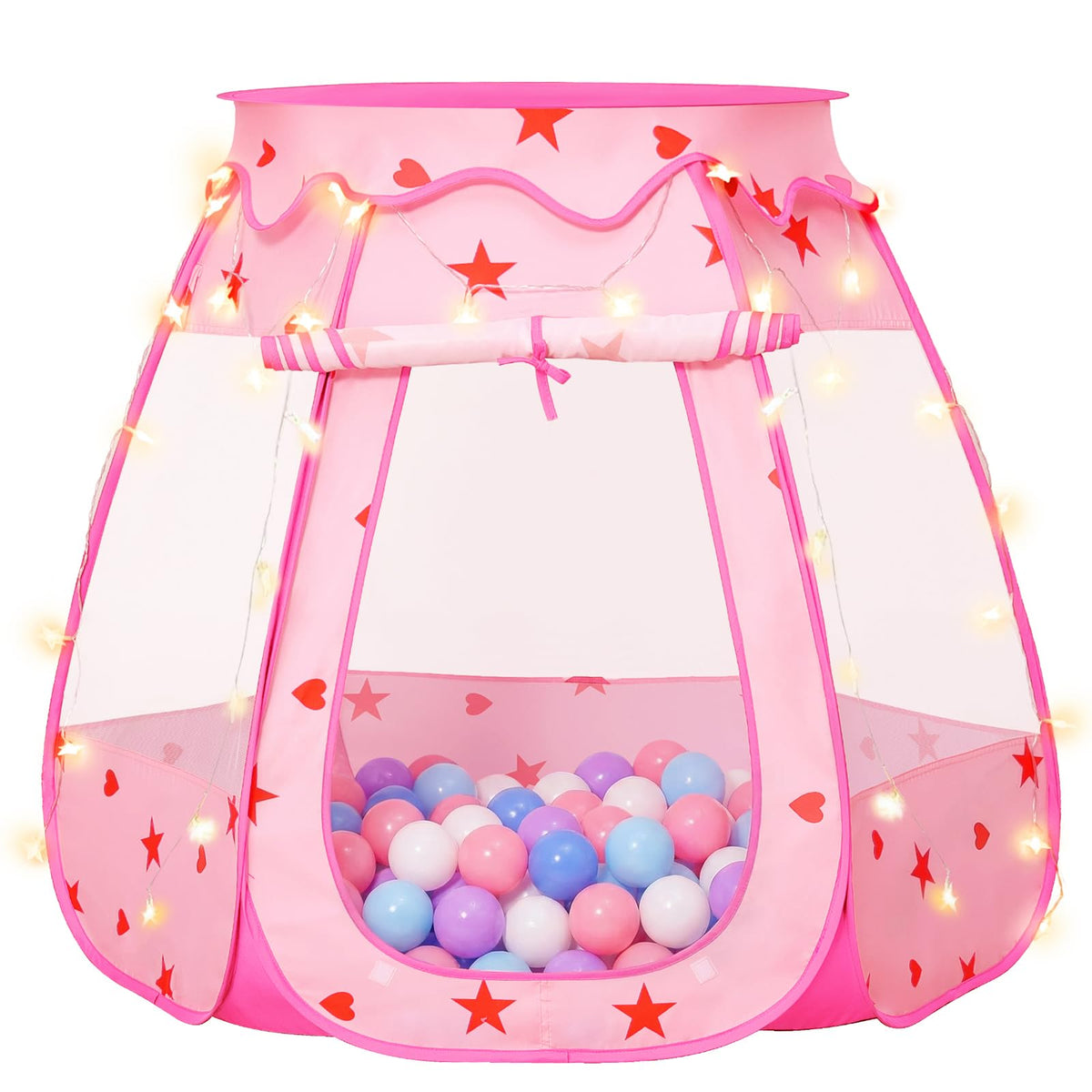 Suncuber pop-up princess tent front view with star light for quick imaginative play