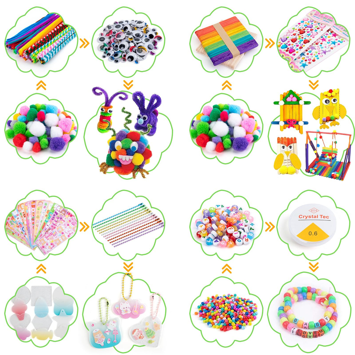 Sundaymot pom-poms add color and texture for playful decorations.