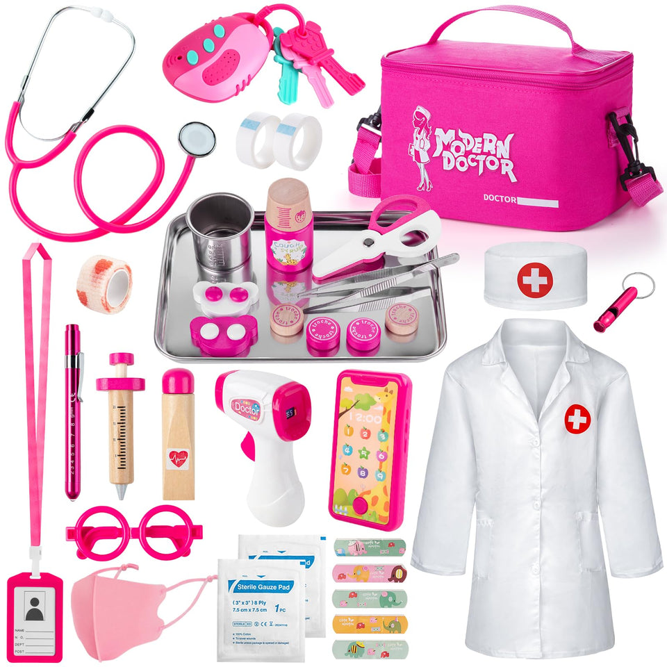 Sundaymot doctor kit with canvas bag for tidy, portable pretend play sessions