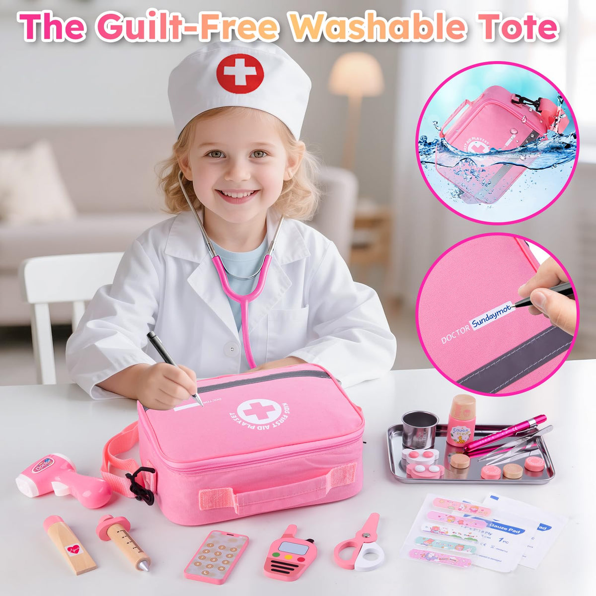 Sundaymot Doctor Kit stainless steel tray for organized pretend visits