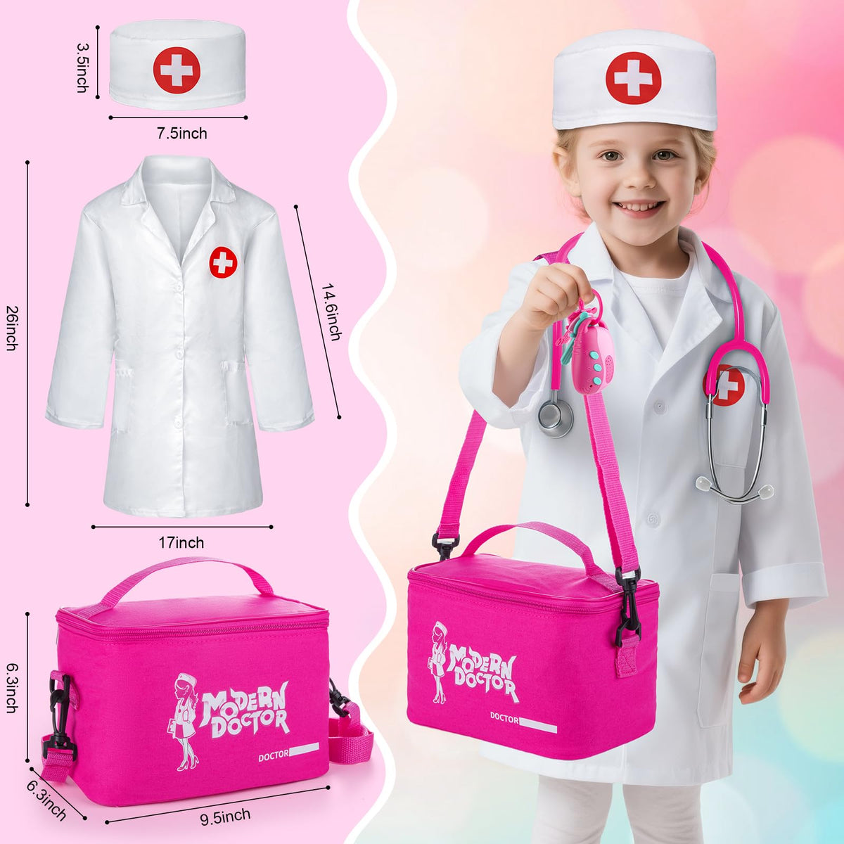 Sundaymot doctor kit stethoscope for realistic heartbeat checks during imaginative play