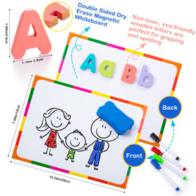 Sundaymot wooden uppercase and lowercase letters for hands-on spelling practice.