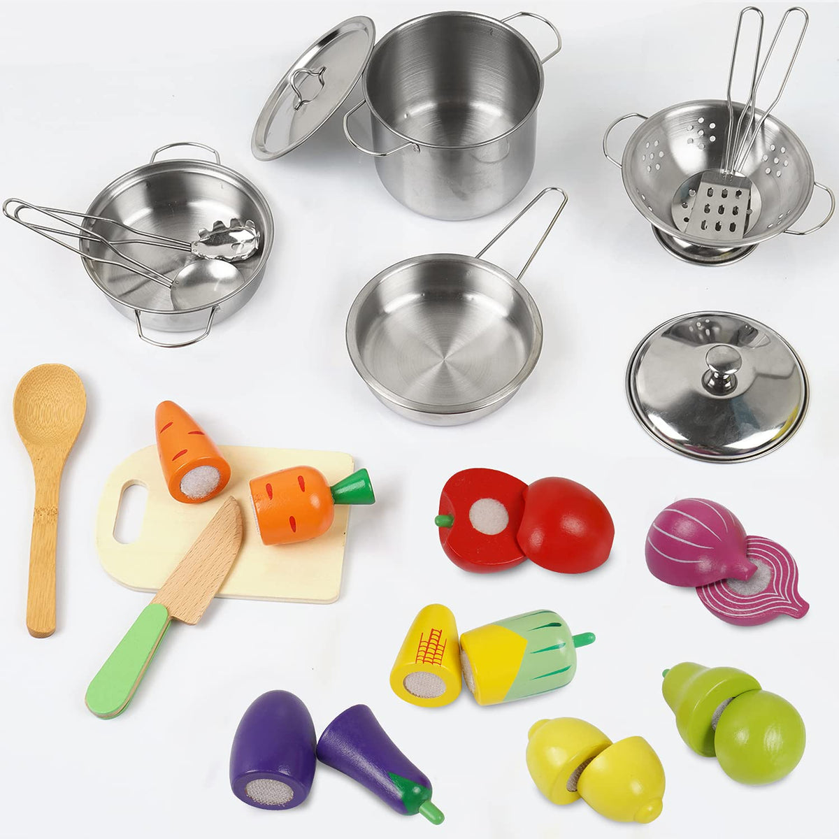 Sundaymot wooden vegetables and fruits for realistic cutting