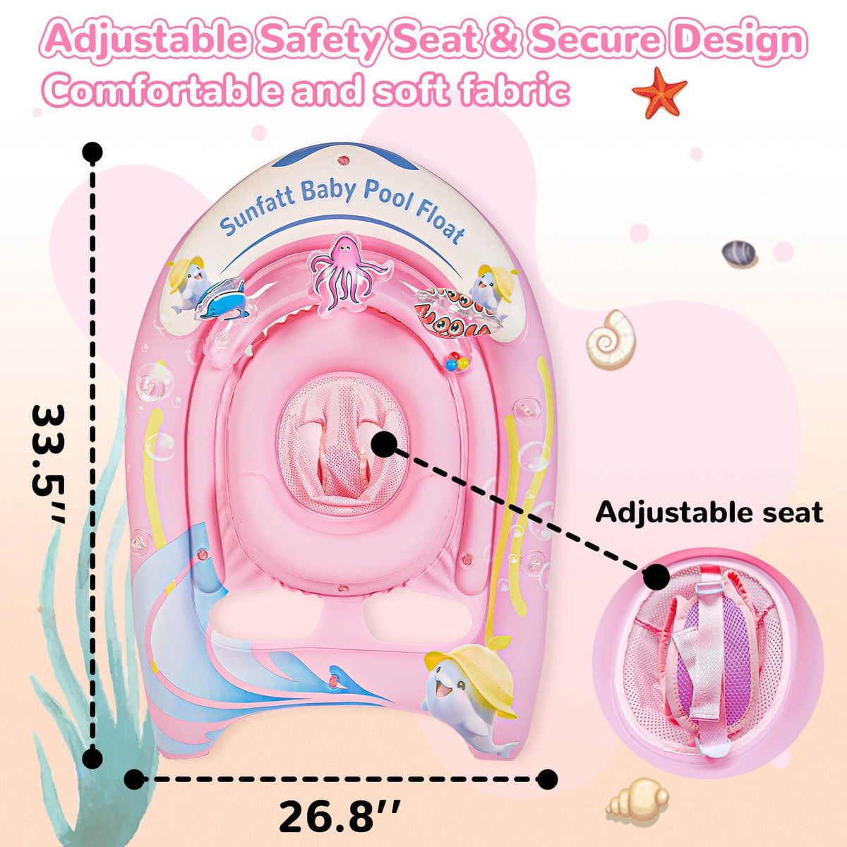 SUNFATT UPF 50+ canopy shields baby's face on sunny days.