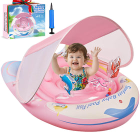 SUNFATT baby float with canopy for sun protection and safe play.