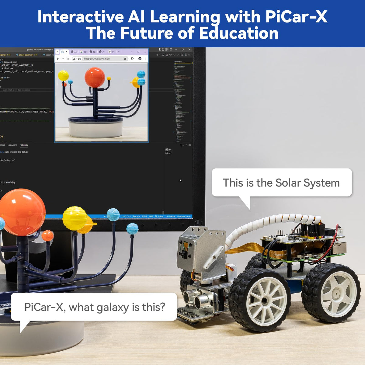 SunFounder PiCar-X camera module enabling vision sensing for interactive AI projects.