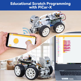 SunFounder PiCar-X Python and Scratch coding panel for flexible learning.