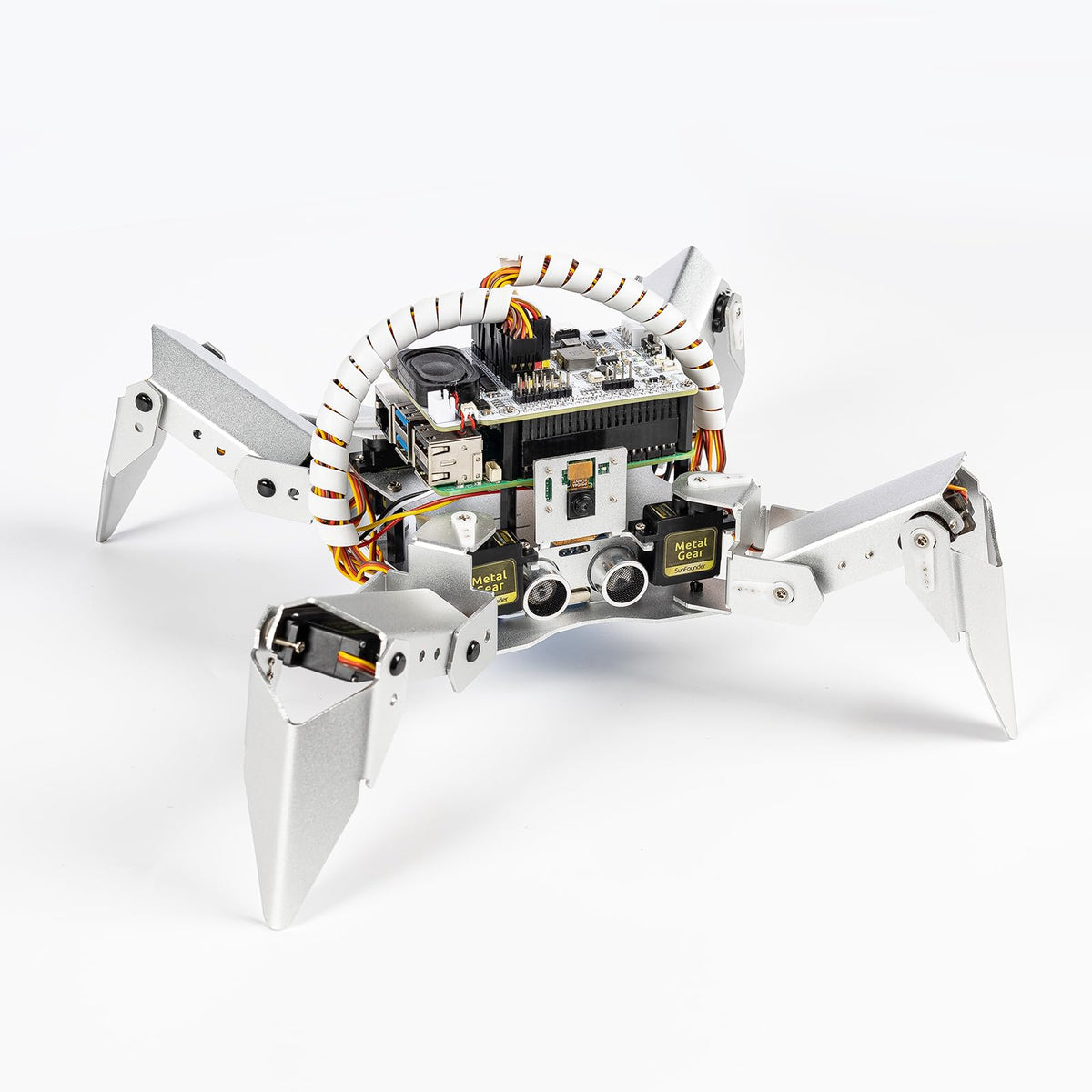 SunFounder PiCrawler front view showing compact chassis and ready-to-learn design.